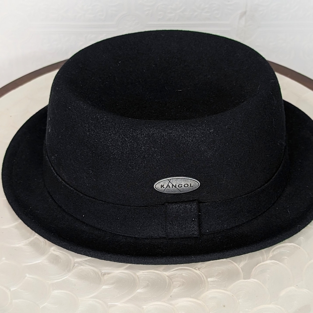 Excellent Condition Sz L Kangol Pork Pie Hat Black Lite-Felt Wool Made In USA